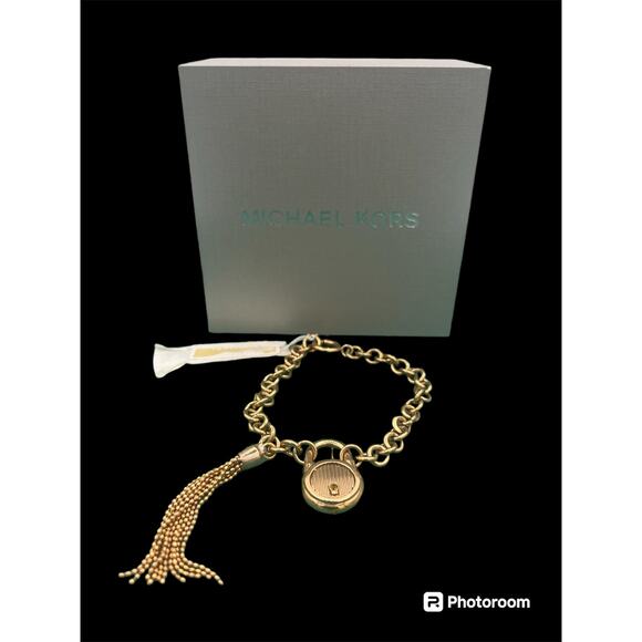 MICHAEL KORS Hamilton Rose Gold Chain Bracelet Padlock Tassel MKJ6820791 +MK BOX - Picture 4 of 4
